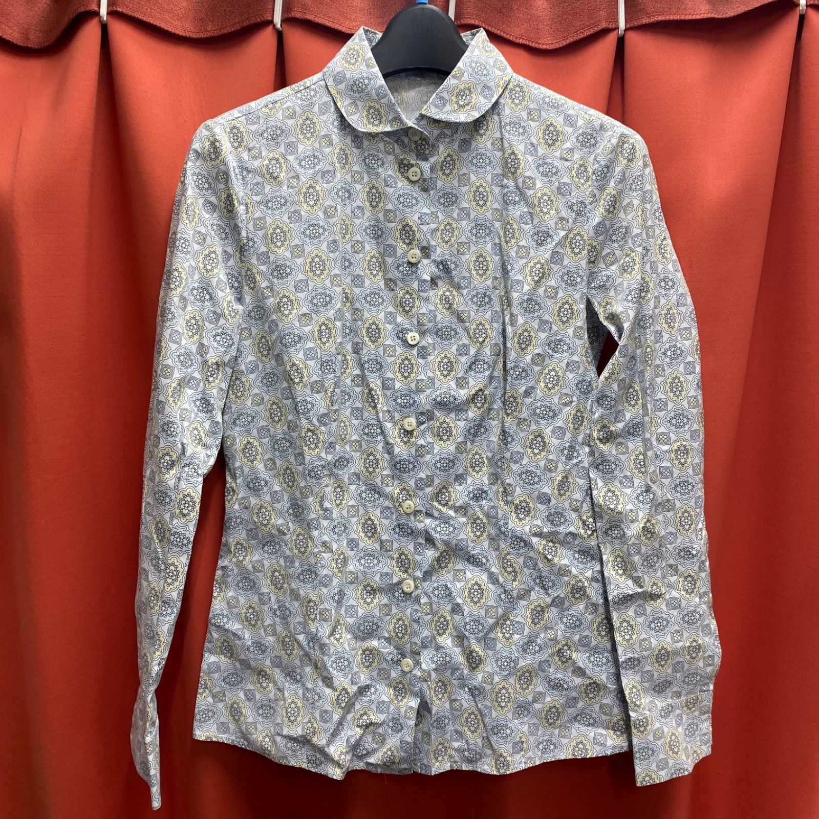 PRADA プラダ シャツ 長袖 ボタンダウン 総柄 ライトブルー系 イタリア製 38