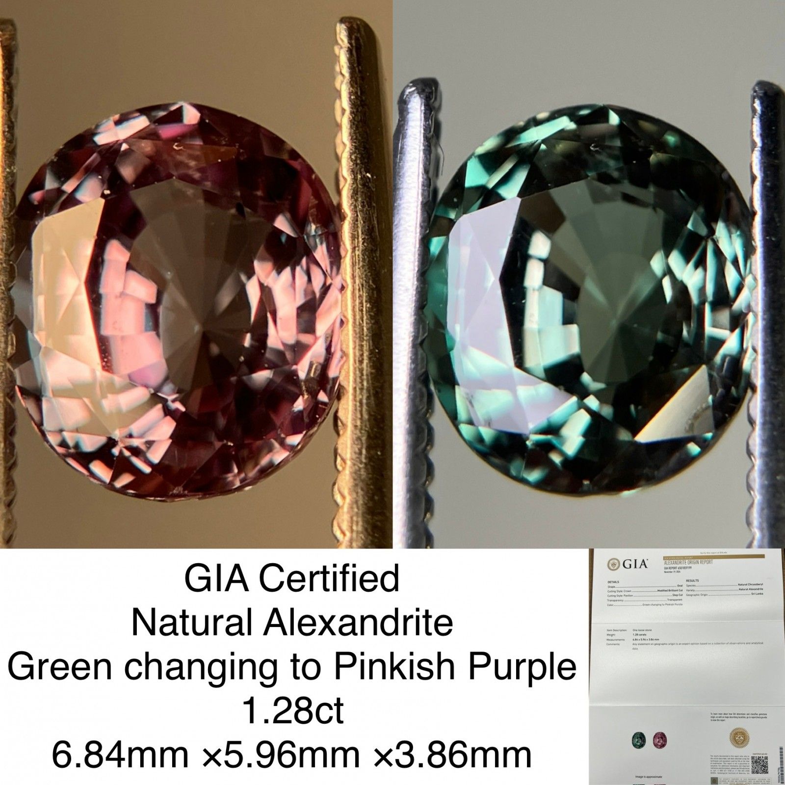 アレキサンドライト  1.28ct GIA鑑別書付き  6.84×5.96×3.86 ルース（ 裸石 ） 3160YY