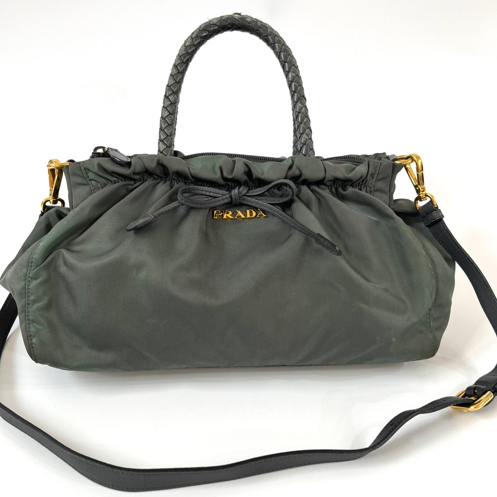 ◼️PRADA◼️ メッシュ 編み込み リボン ロゴ ハンドバッグ 