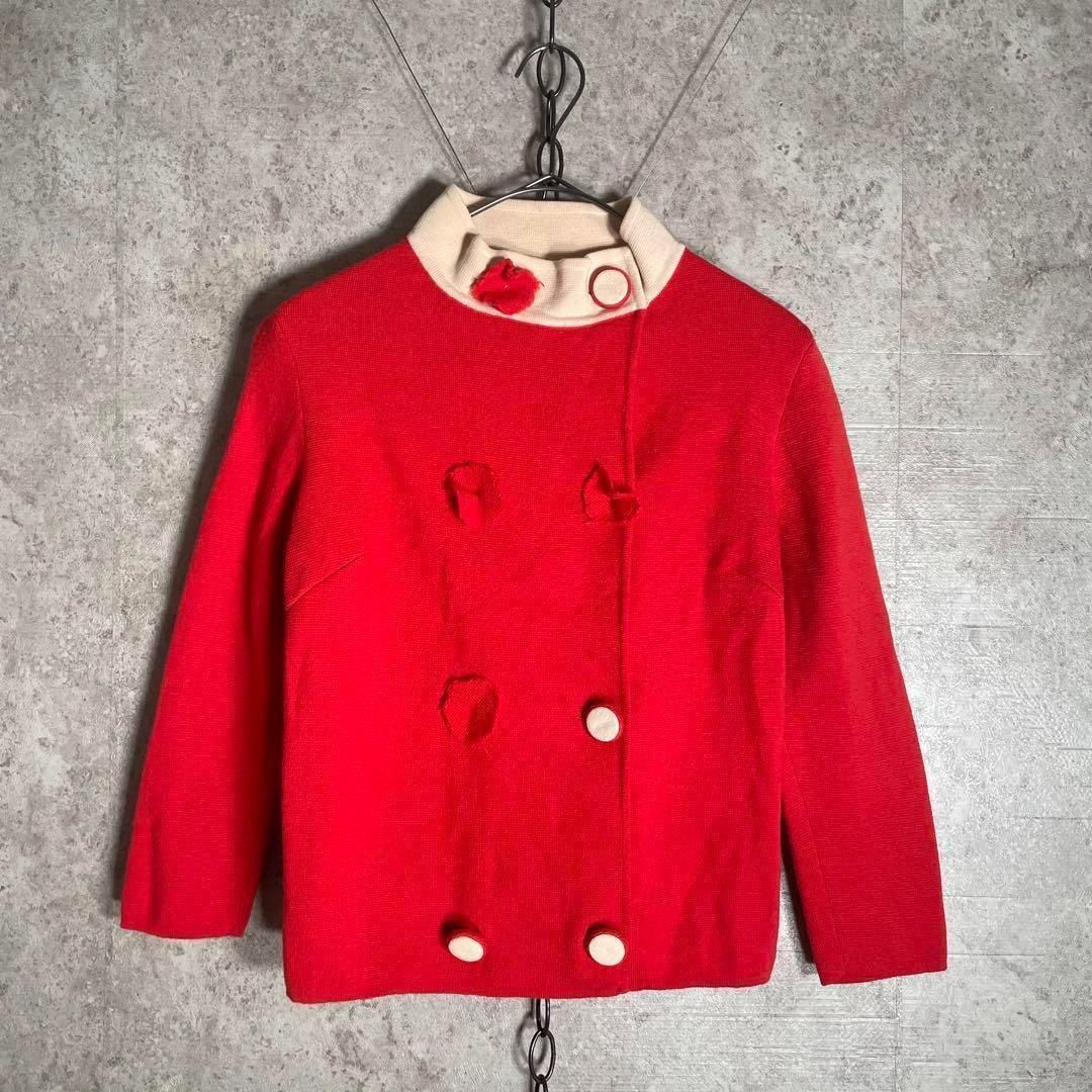 イタリー製 50 s ヴィンテージ ウールカーディガン ニットジャケット ハンドメイド Amalfi Imports レッド 赤