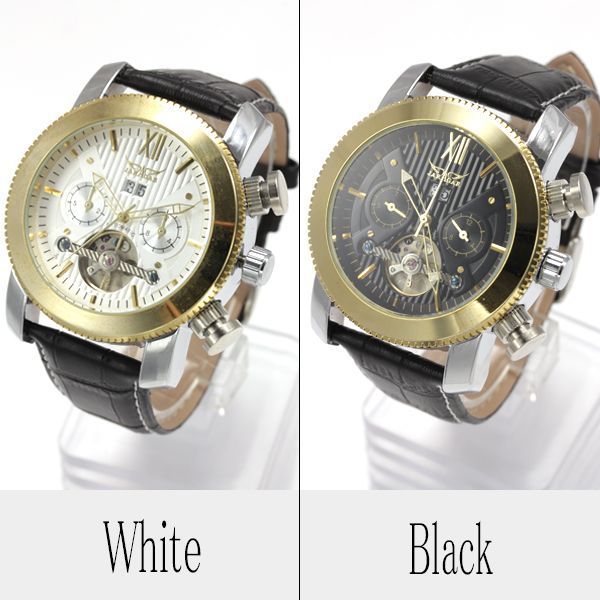 自動巻き腕時計 ビッグフェイス カレンダー メンズ 腕時計 時計 機械式 手巻 三針 スケルトン 本革ベルト 保証書 BCG109 