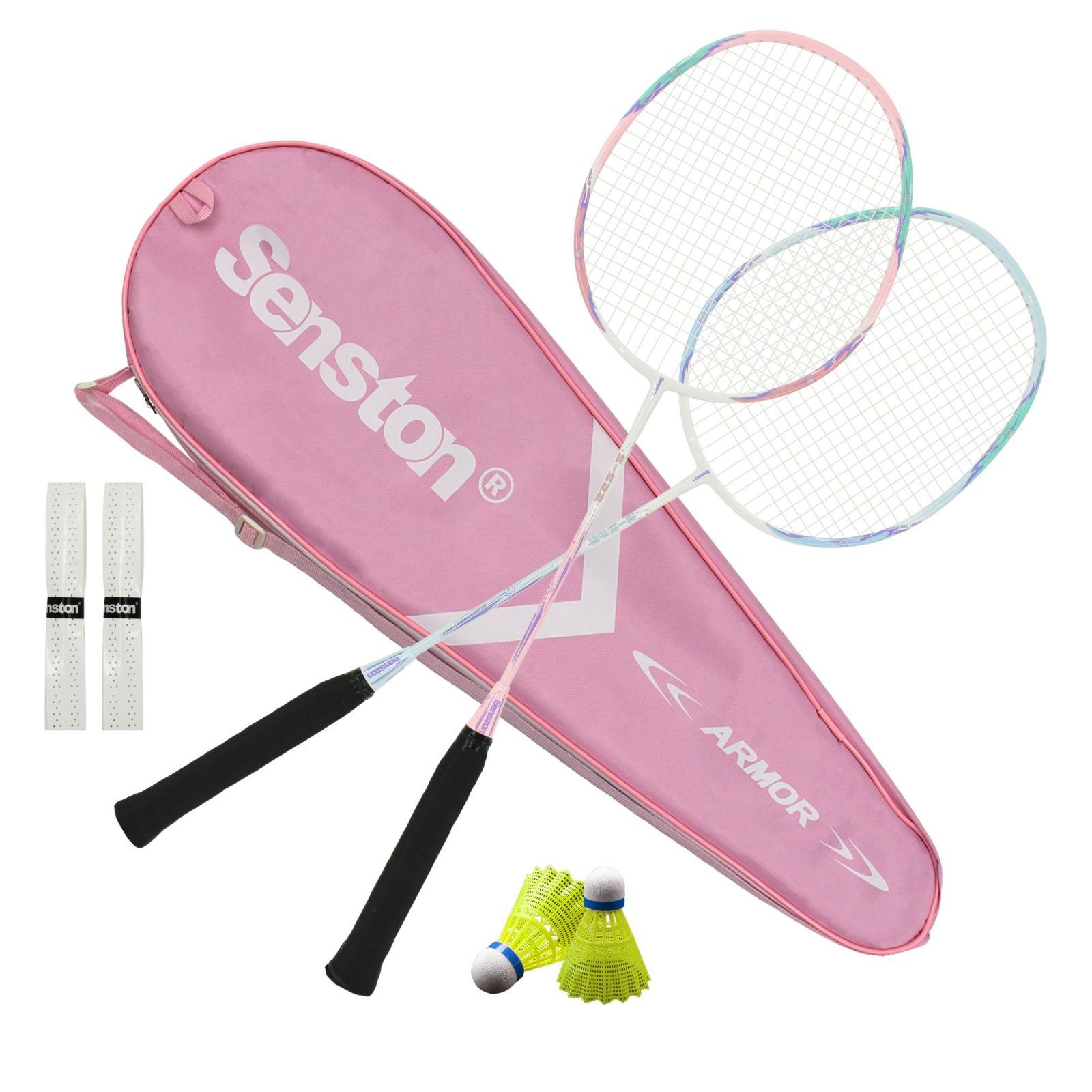 ピンク+ブルー Senston 2本組みバドミントンラケットセット