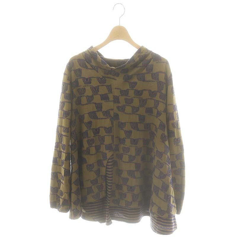 美品 慈雨 ジウ 総柄 変形 ジャガード カットソー 長袖 センソユニコ 40 ジウ 慈雨 センソユニコ ジャガード 変形 ワンピース 40