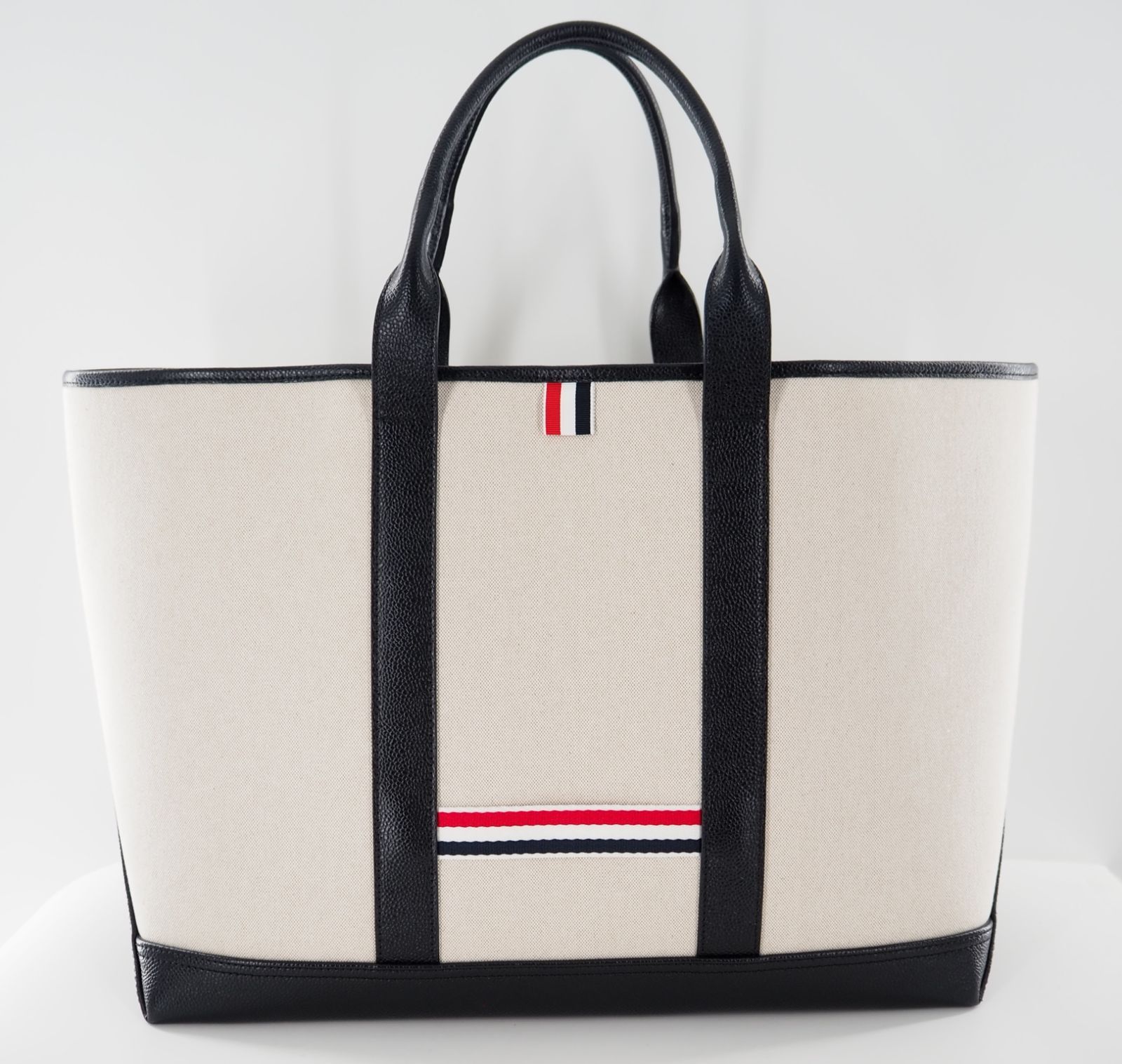 THOM BROWNE/トムブラウン ミディアムトートバッグ ベージュ/ブラック 