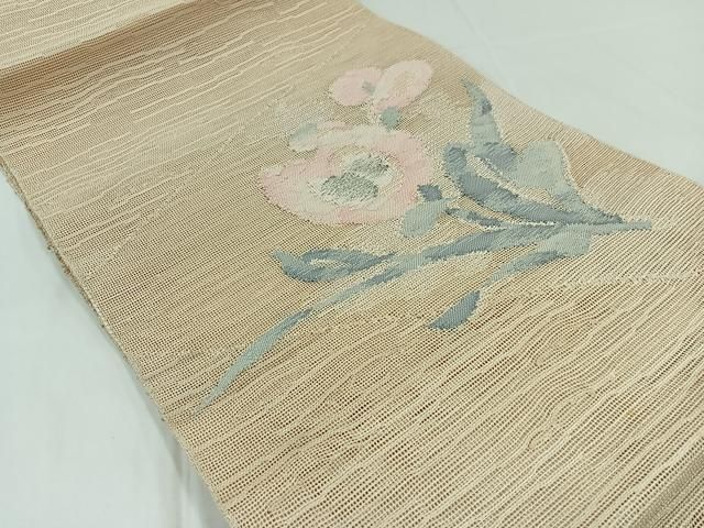 平和屋着物＊夏物 八寸名古屋帯 草花文 銀糸 正絹 逸品