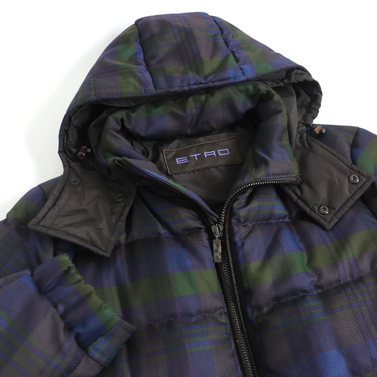 良品□ETRO/エトロ チェック/裏地ペイズリー柄 フーデッド ダブル 