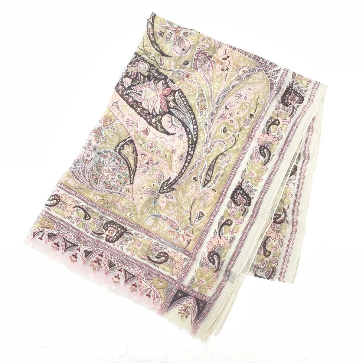 ETRO エトロ ストール ペイズリー柄 シルク100％ ベージュ レディース