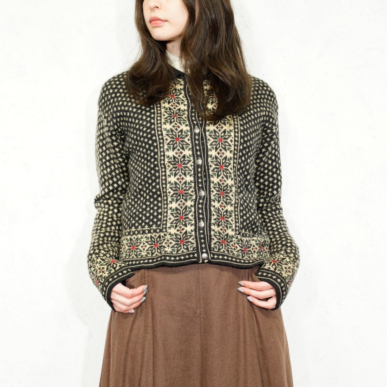 USA VINTAGE JONES NEW YORK SPORT COIN BUTTON NORDIC DESIGN KNIT  