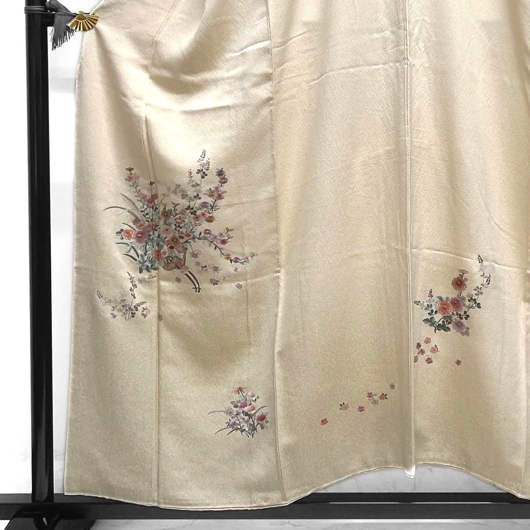 付け下げ 刺繍 花車 菊 萩 桔梗 ちりめん 着物 044a d - メルカリ