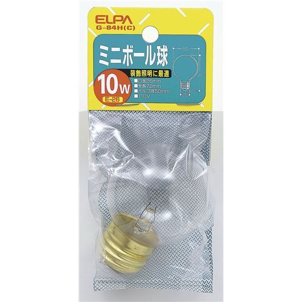 （まとめ） ELPA ミニボール球 電球 10W E26 G50 クリア G-8