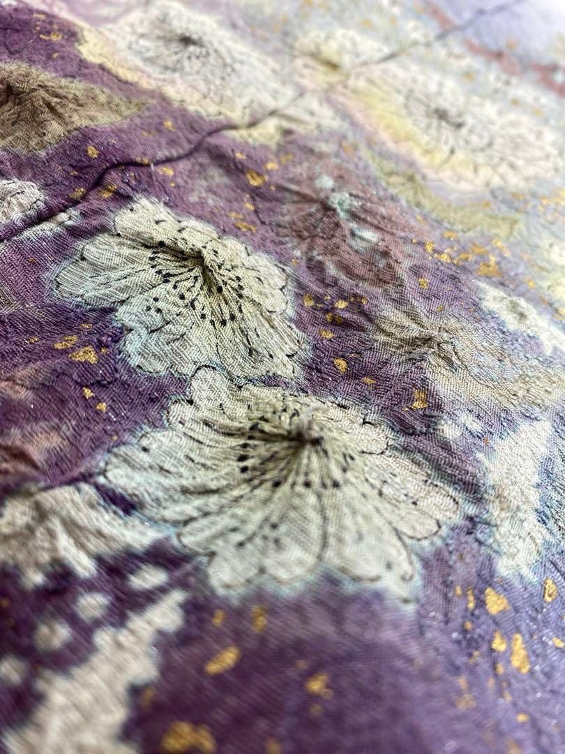 振袖 仮絵羽 金彩 銀通し 絞り 辻が花 紋意匠 正絹 未仕立て品 八掛