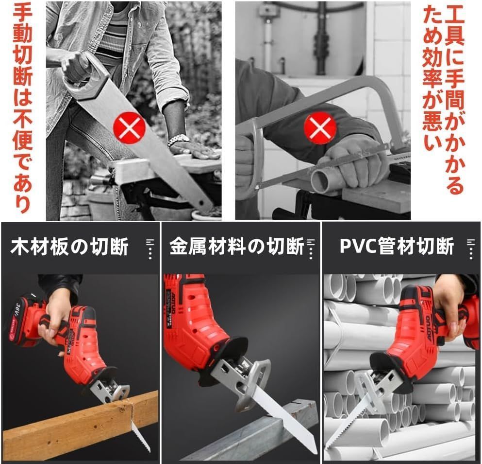 充電式 レシプロソー ブレード6本 バッテリ 2 電動ノコギリ コードレス こぎり 電気こぎり 18Vマキタバッテリー併用 強力 片手 小型 軽量 BRIGHTFACE_UK