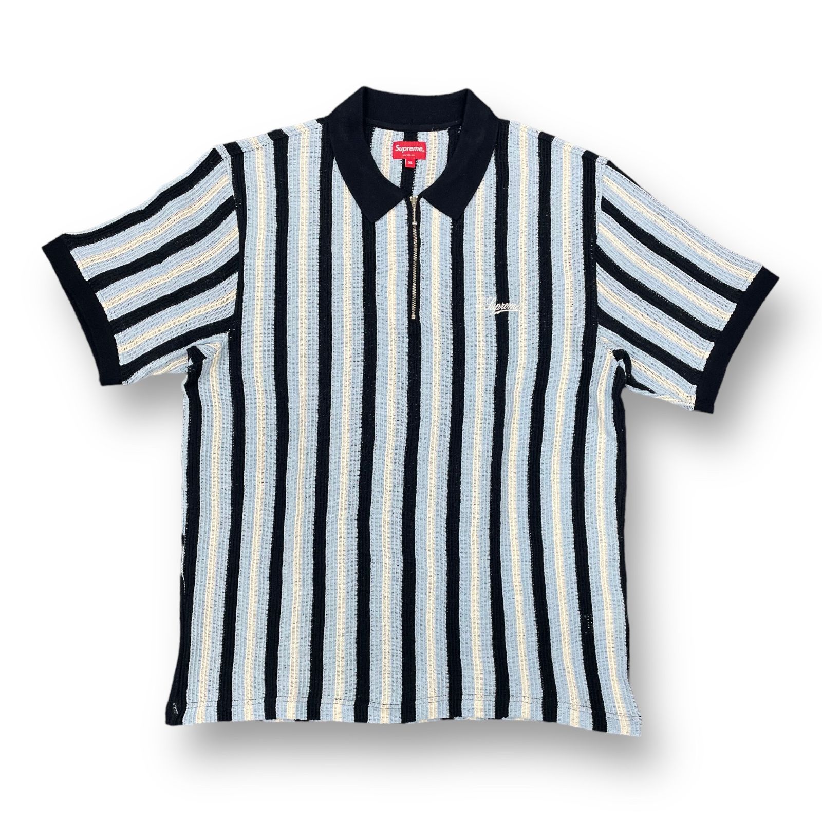 supreme ニットポロ 22ss 国内正規 美品 Supreme 22SS Open Knit Stripe Zip Polo