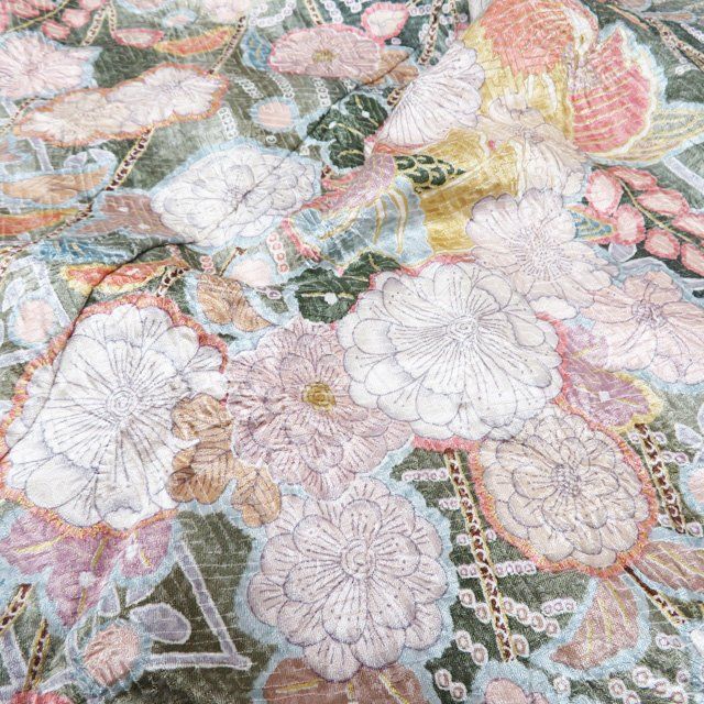 作家もの　膨れ織　縮緬　絞り　辻ヶ花模様　芝草　開き名古屋帯　着物　035a p リサイクル着物】名古屋帯 正絹 Aランク 柳茶色（やなぎちゃいろ