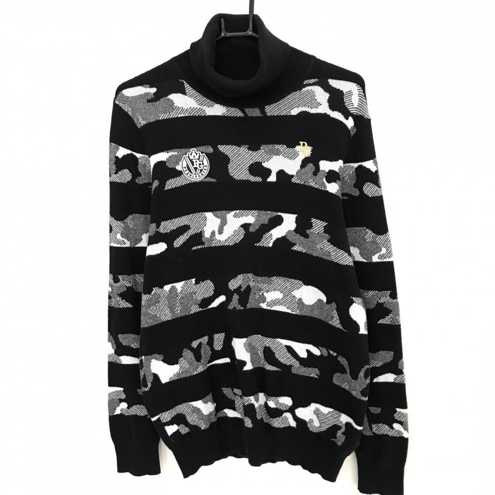 パーリーゲイツ タートルネックセーター 黒×白 迷彩 カモフラ ニット コットン100％ ハイネック メンズ 5 L ゴルフウェア PEARLY GATES