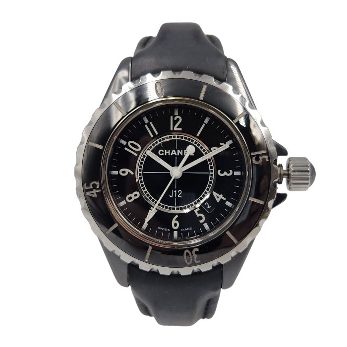 CHANEL シャネル J12 デイト クオーツ 腕時計 レディース H0680 セラミック/レザー ブラック 中古 1