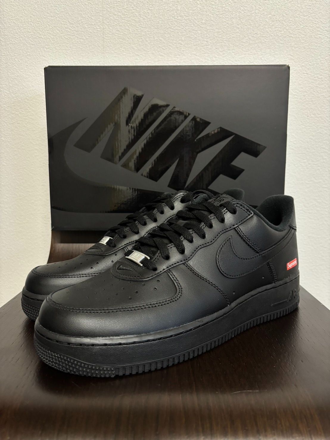 Supreme NIKE Air Force 1 シュプリーム ナイキ エアフォースワン Box Logo ボックスロゴ コラボ スニーカー 靴 ローカット 黒 ブラック 27.5cm 新品