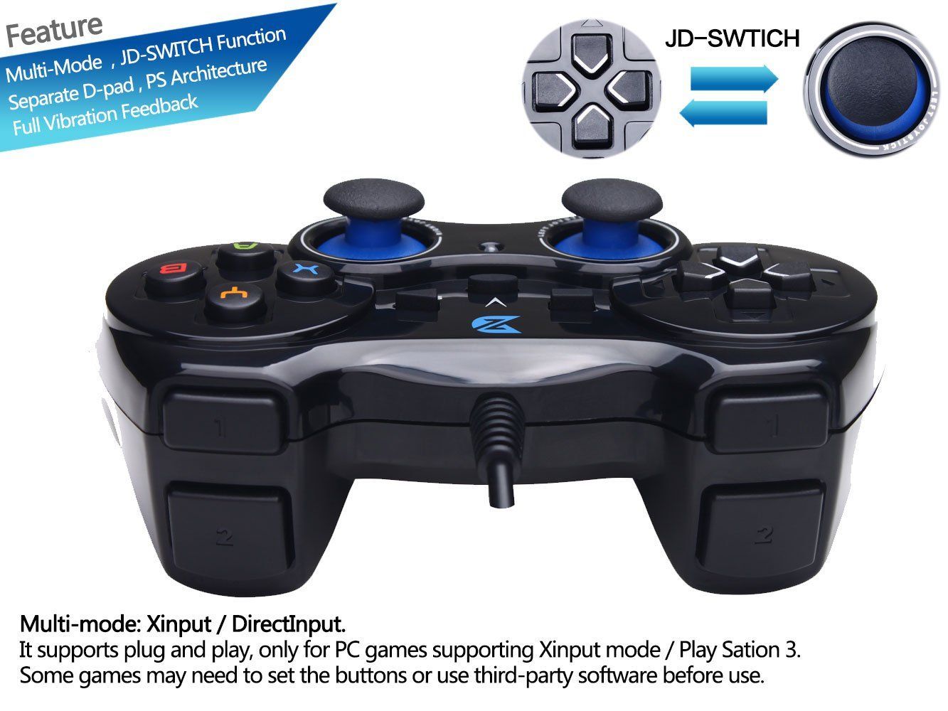 【特価商品】コントローラー 有線ゲームパッド Windows/PS3 ZD-V+