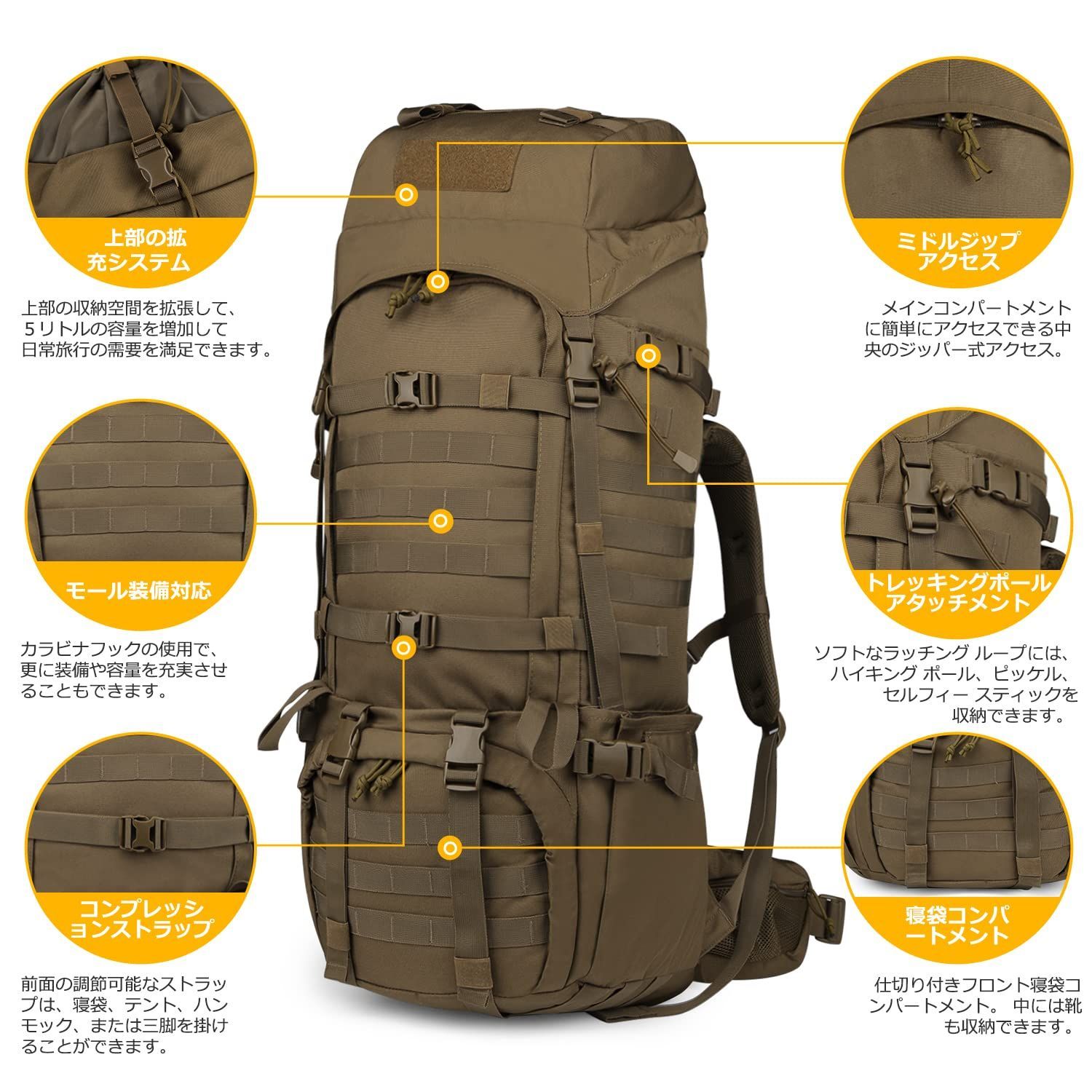 色: B カーキ 65L】マーディングトップ 50L 65L バックパック