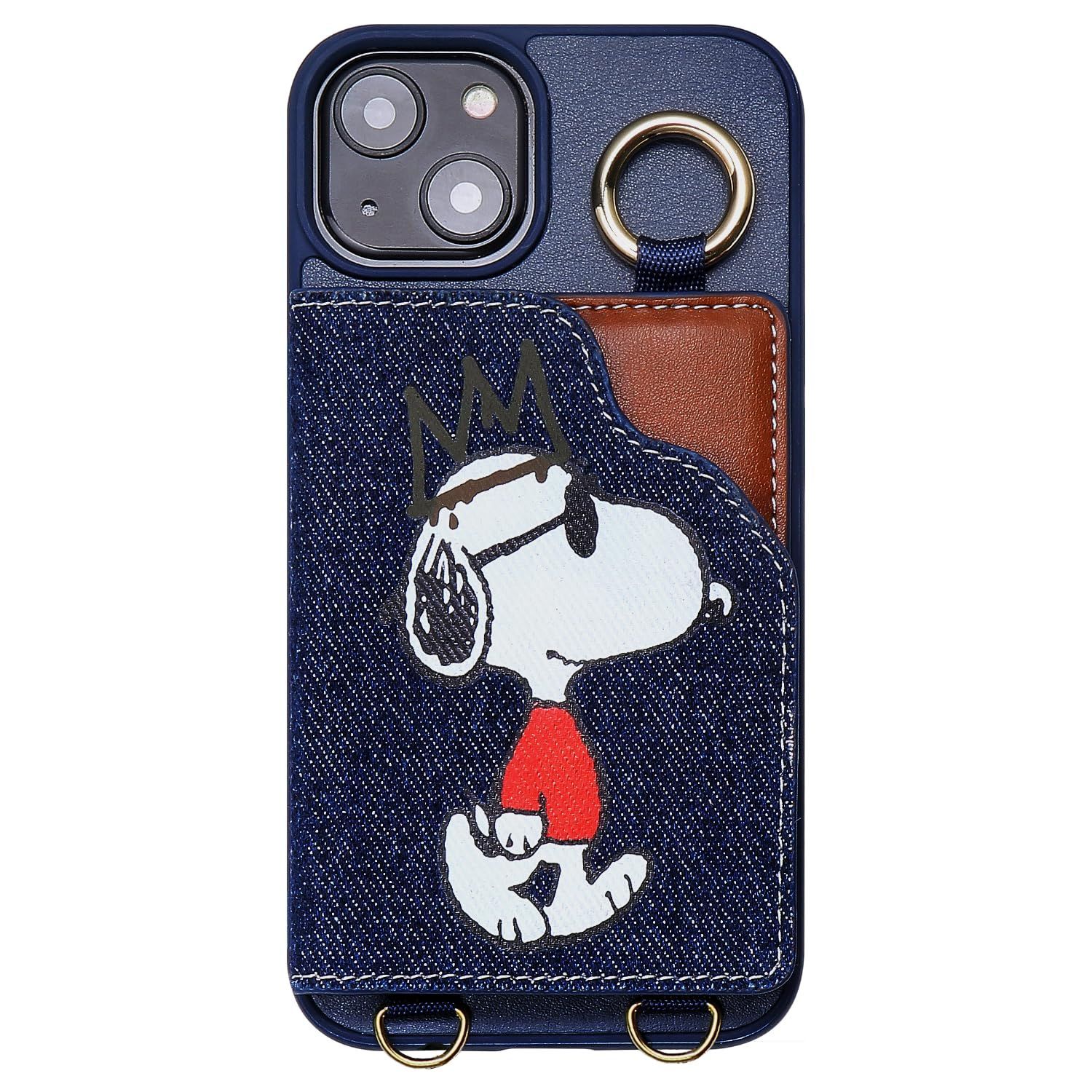 【在庫処分】落下防止 カード収納 ストラップ付き カバー 鏡付き 手帳型 スマホケース (iPhone14) [スヌーピー/SNOOPY]アイフォン用