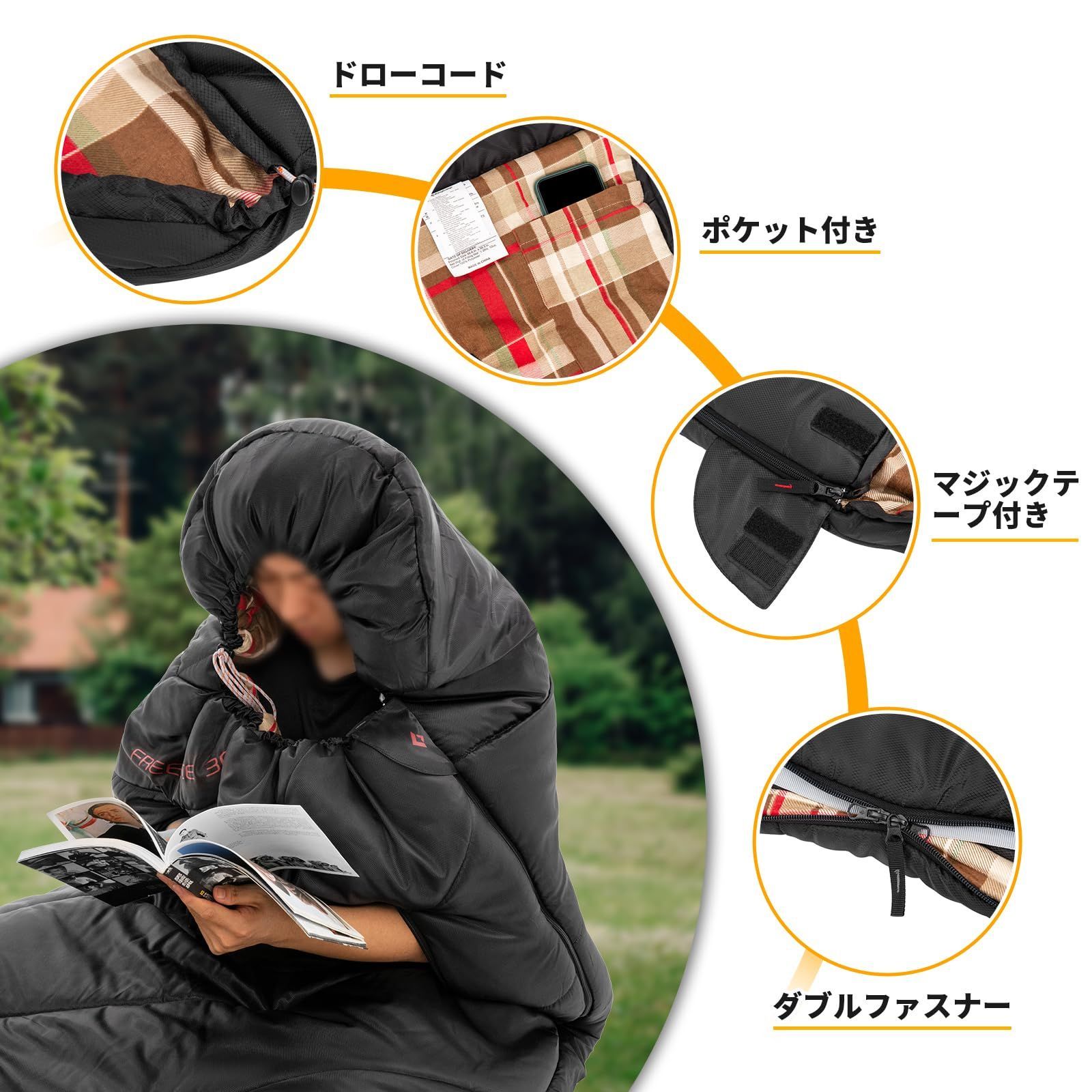 【色: グリーン】KingCamp 寝袋 ワイド 封筒型 フランネル生地 大人用
