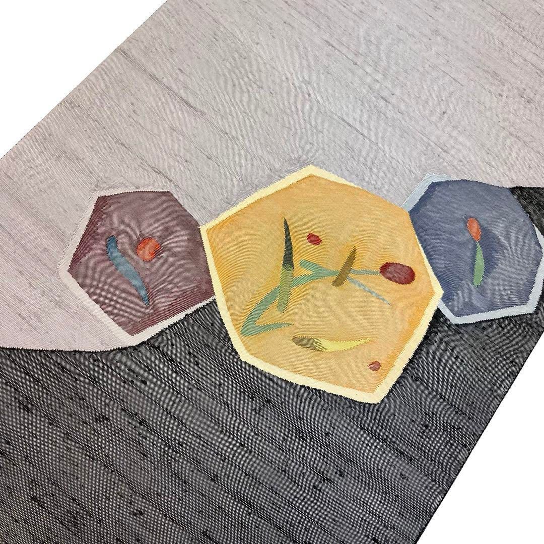 袋帯 織部連山 抽象織模様 紬 納戸鼠色 ガード加工 O-3961 - メルカリ 