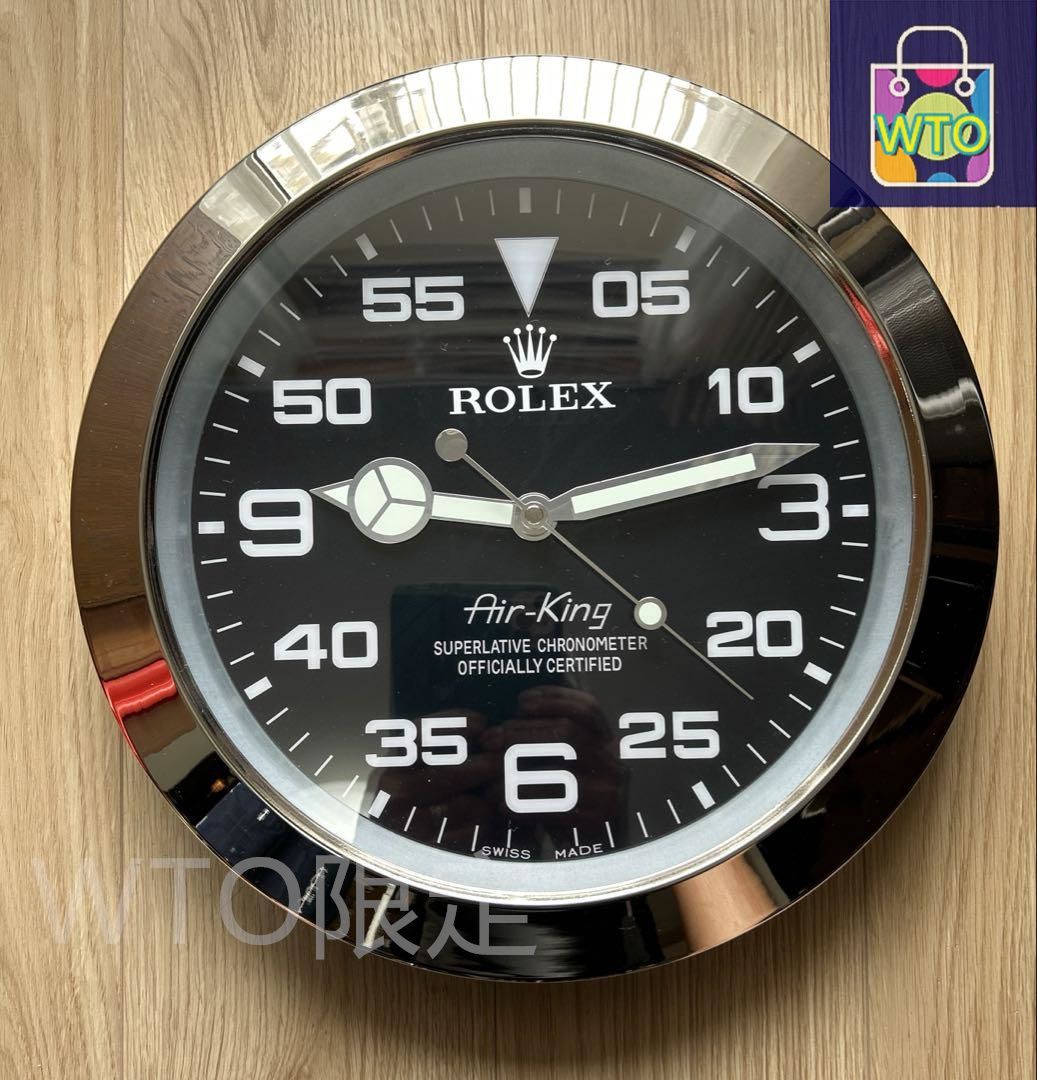 【送料無料】 海外販促品 新品 ROLEX掛け時計 エアキング シルバー/ブラック インテリア時計