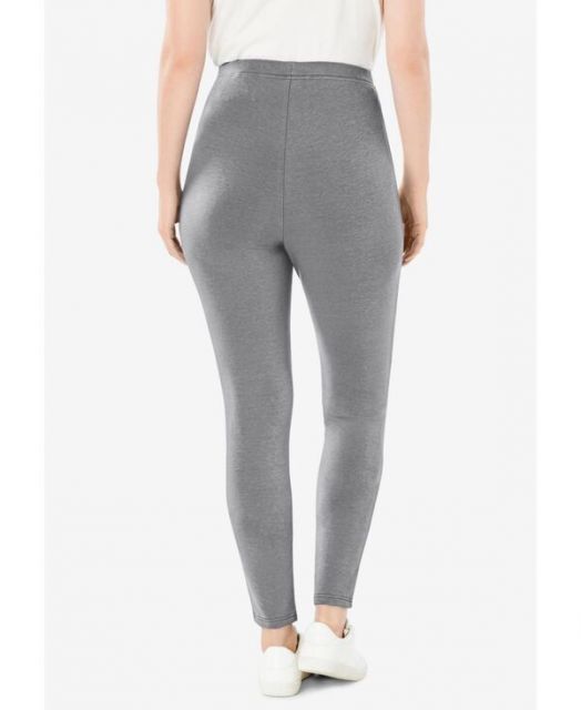 ウーマン ウィズイン レディース レギンス ボトムス Plus Size Within Stretch-Cotton Knit Pull-On Leggings Medium heather grey