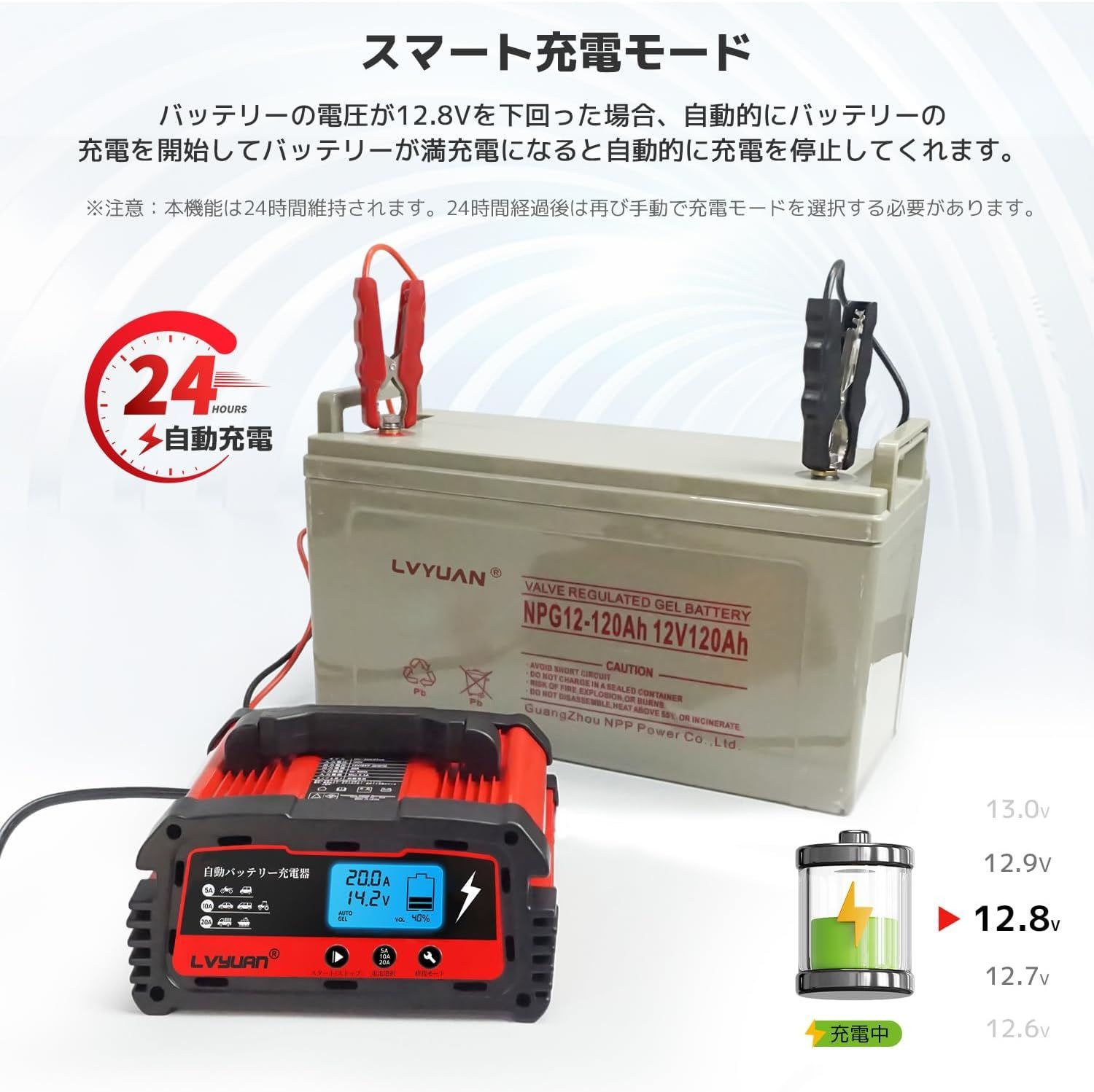 未使用品】LVYUAN(リョクエン) 20A 自動パルスバッテリー充電器 12V
