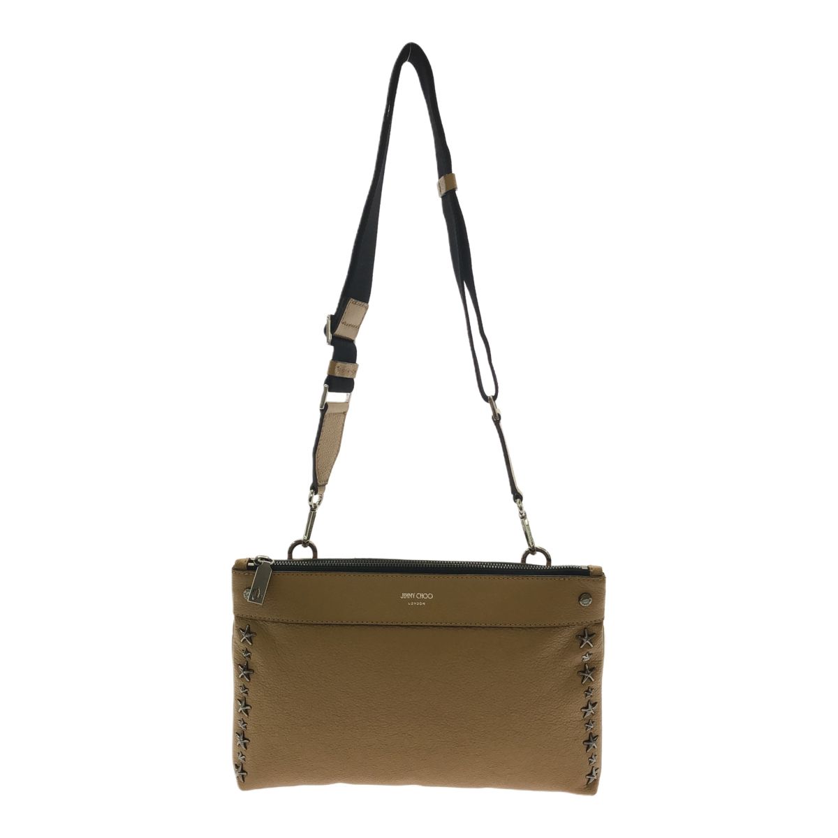 JIMMY CHOO ジミーチュウ KIMI-N スタースタッズ 2WAY ショルダー クラッチバッグ ベージュ レザー イタリア製