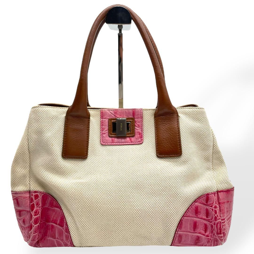美品 FURLA フルラ ハンドバッグ トートバッグ レザー クロコ 型押し フルラ クロコ型押し ハンドバッグ ダークブラウン レザーバッグ
