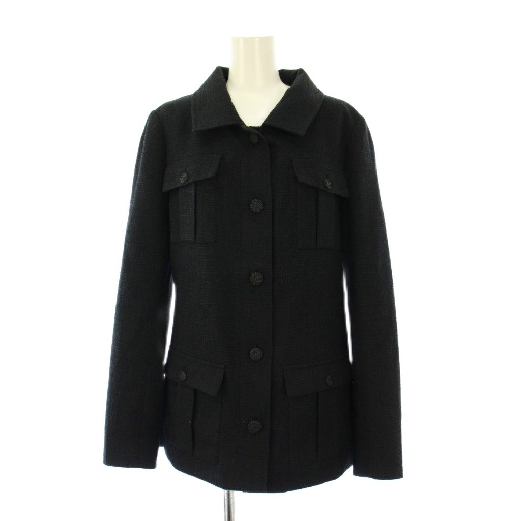 シャネル CHANEL uniform ステンカラージャケット アウター ツイード ココボタン ココマーク ロゴ ウール混 シルク 36 黒 ブラック |BB