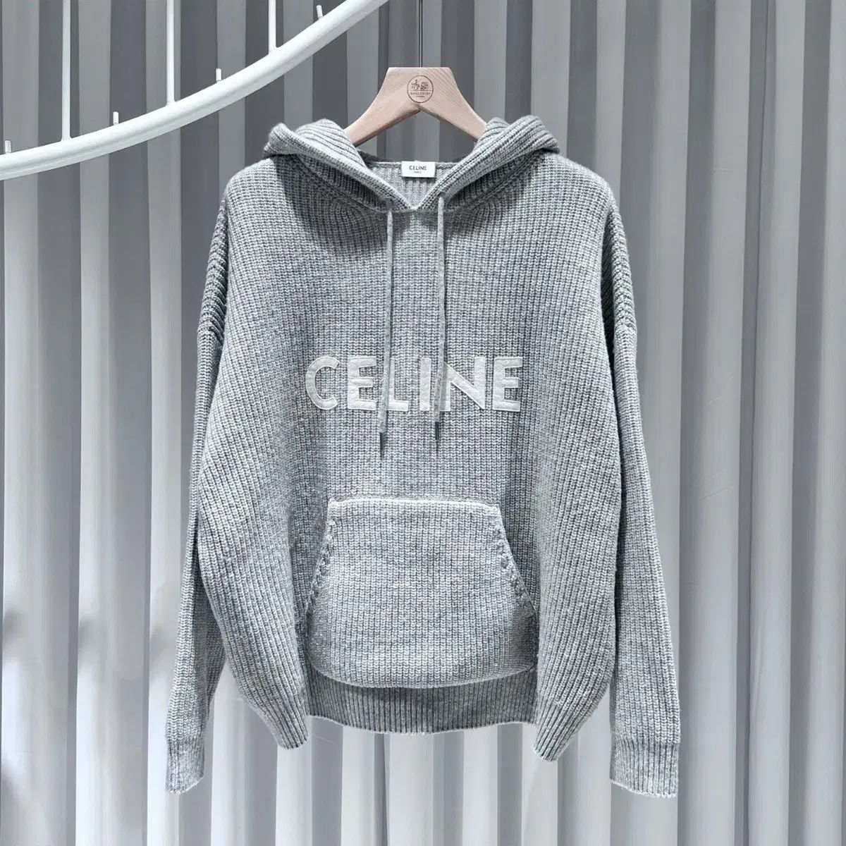 CELINE(セリーヌ) リブ付き ウール フード付きTシャツ グレー