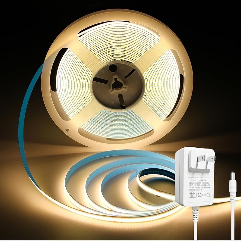 ShineBurky ledテープライト COB 高密度 高輝度 320LEDs/m 10段階調光 入電電圧24ｖ テープ照明 10m カット可能 両面テープ設置 テープライト cob 電球色 1