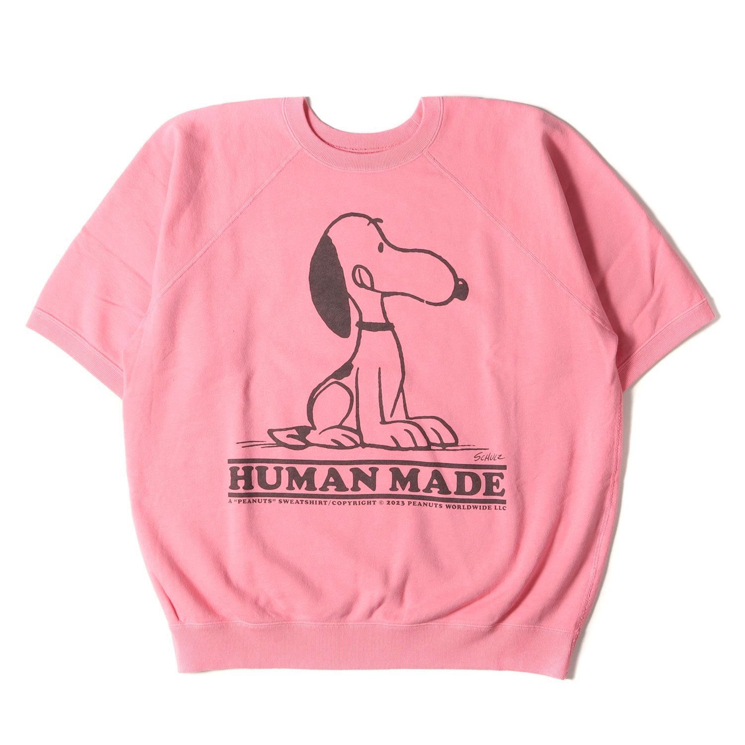 HUMAN MADE ヒューマンメイド スウェット サイズ:XL 23SS Peanuts ピーナッツ スヌーピー 半袖 スウェットシャツ S/S SWEATSHIRT ピンク トップス トレーナー オフィシャルコラボ 【メンズ】