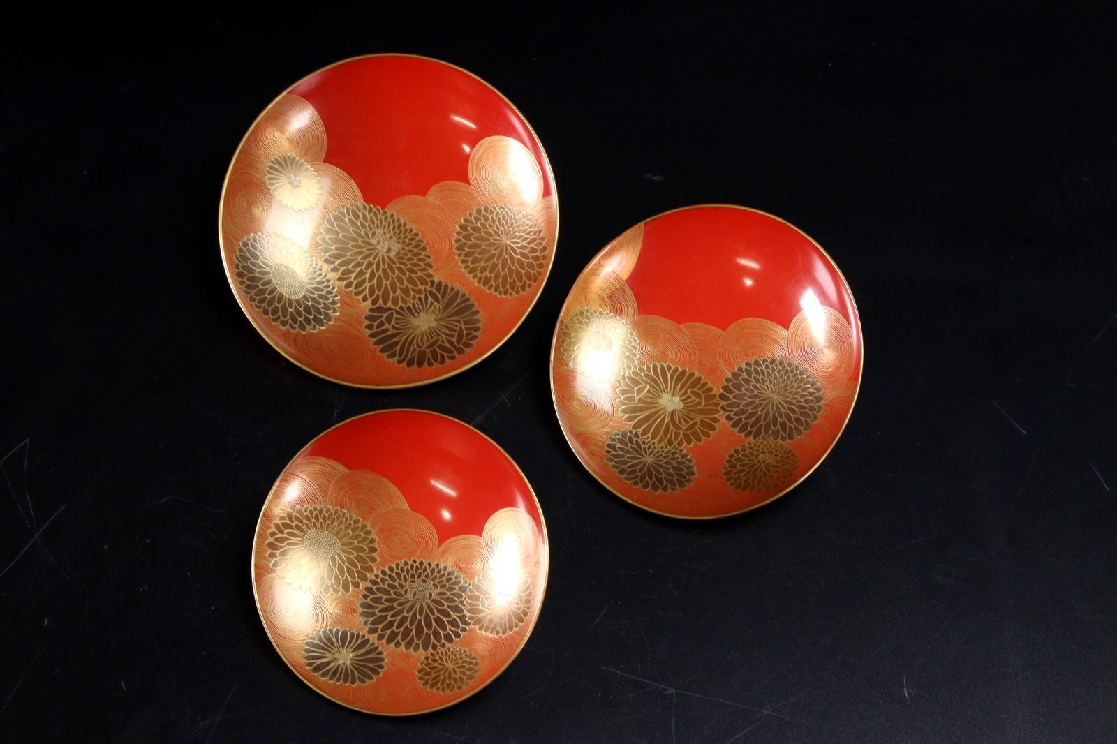 花鳥文蒔絵三つ組杯 9～11.5cm 共箱 ? 二重箱 唐物 骨董 古美術 