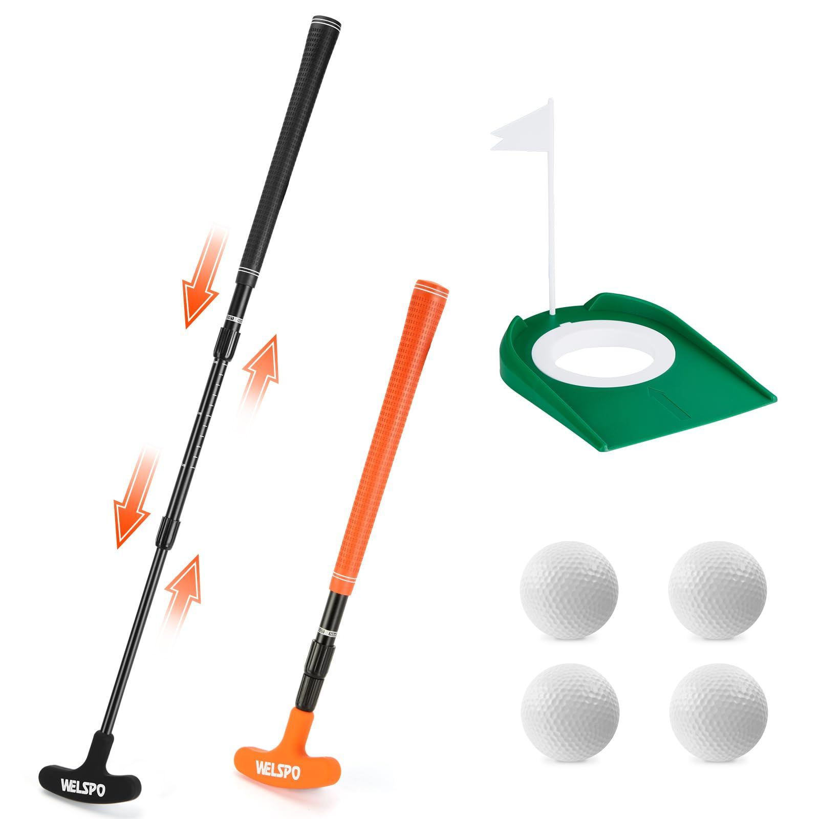 新着商品 練習 右利きと左利き兼用 双方向パター 長さ調節 ゴルフパター 男女兼用 子供|大人兼用 ゴルフボール4個 旗付きカップ含む アウトドア＆室内練習 初心者 ゴルフパター ゴルフ練習パターセット