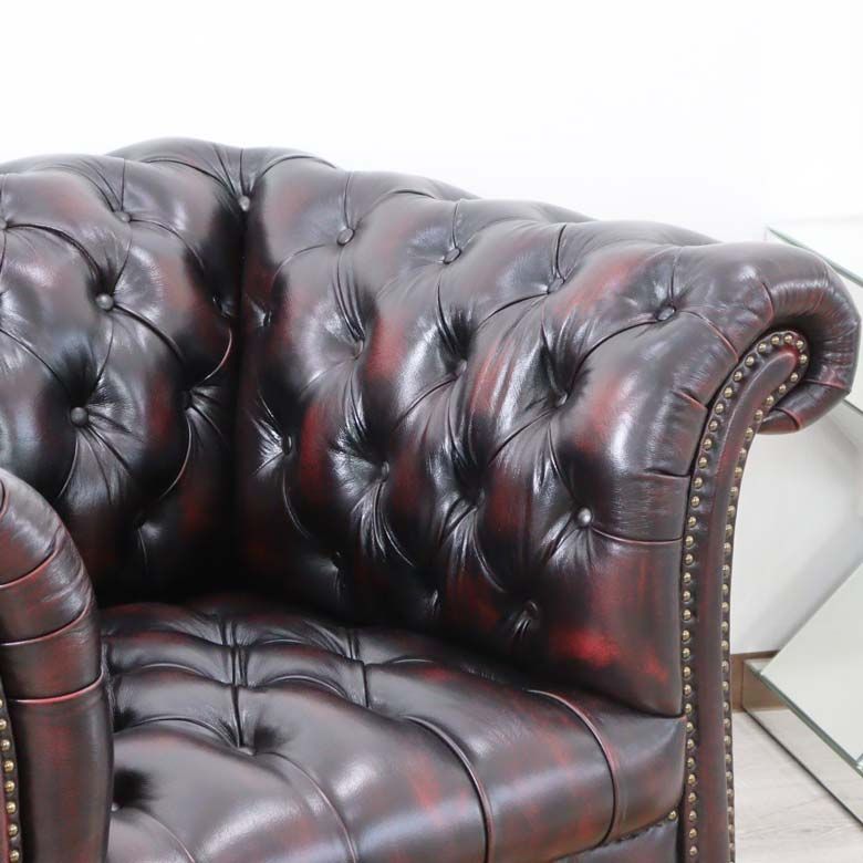 チェスターフィールド 総革 1人がけソファ 革張り レッド アームチェア