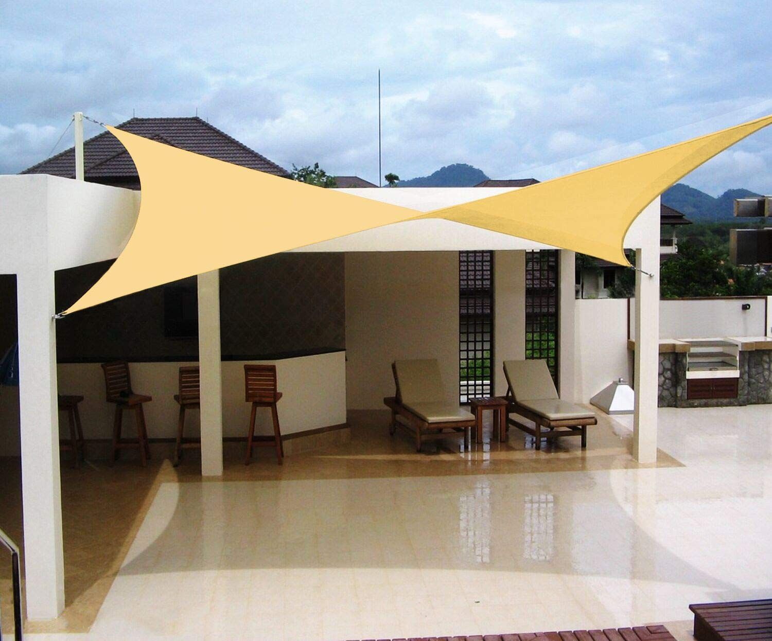 HIRARI 撥水 3.6M X 4.8M 長方形 UVカット シェード セイル 砂色 300D防水ポリエステル