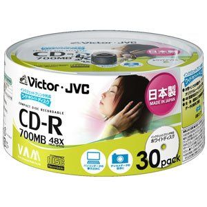 ビクター VICTOR データ用CD-R 700MB ワイドホワイトプリンタブル 30枚 日本製 CD-R80WPJ30 