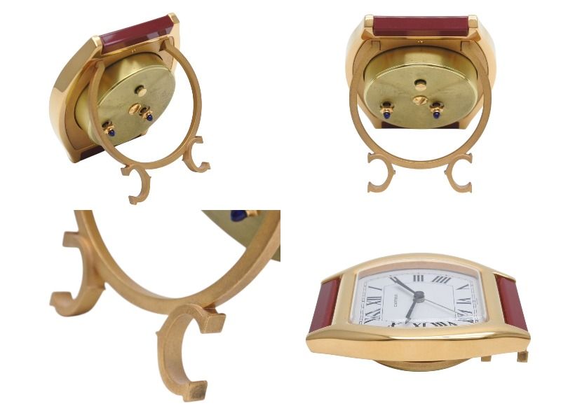 極美品 CARTIER カルティエ Tortue トーチュ 置時計 重量約336.0g 白文字盤 クォーツ ゴールド ボルドー スイス製 中古 4b005829 極美品 CARTIER カルティエ Tortue トーチュ 置時計 重量約336.0g 白