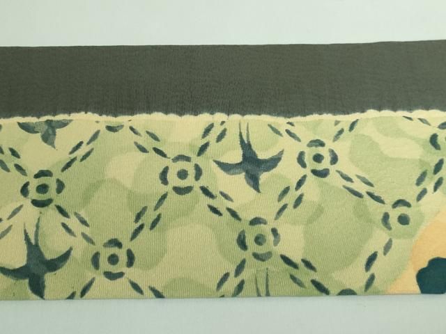 平和屋本店□極上 摺型友禅 京都 多ち花 九寸名古屋帯 枝花文 燕 逸品  