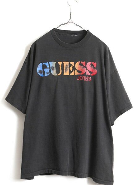 90s 人気 黒 □ GUESS JEANS ゲス ジーンズ ビッグ ロゴ プリ - メルカリ