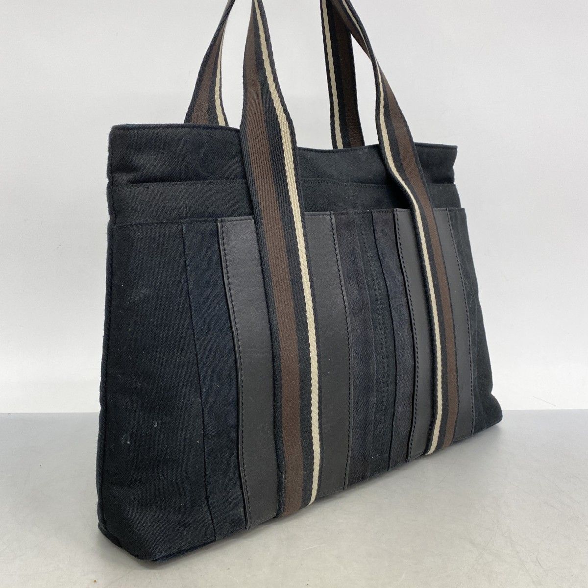 【美品】HERMESエルメストロカホリゾンタルＭＭキャンバストートバッグシルバー 美品】HERMESエルメストロカホリゾンタルMMキャンバストート