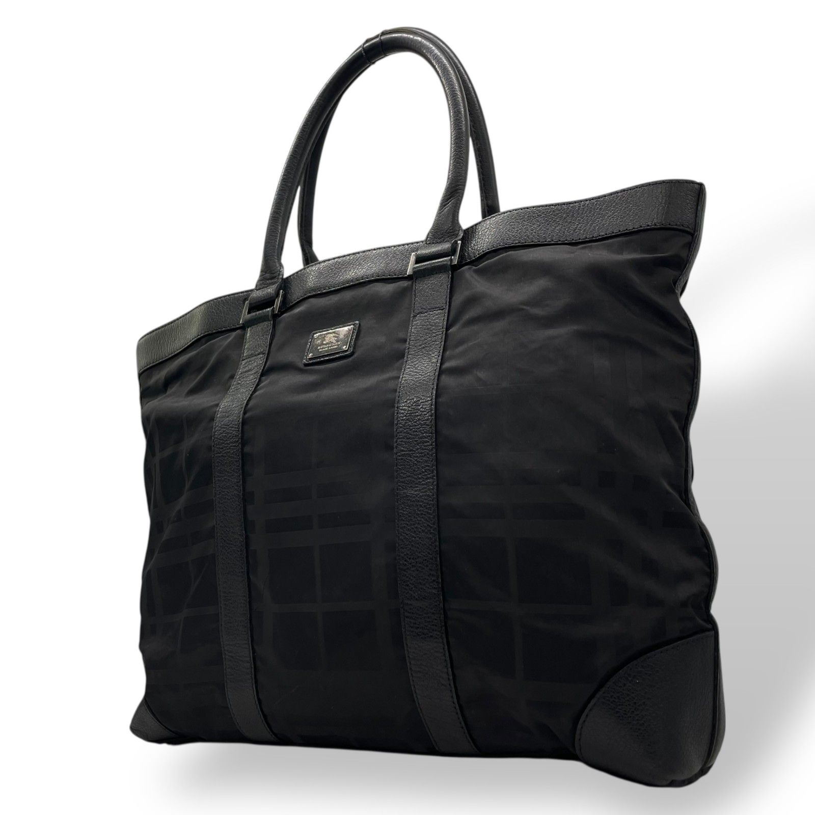 バーバリーブラックレーベルナイロン×レザーブラックトートバッグA4可能