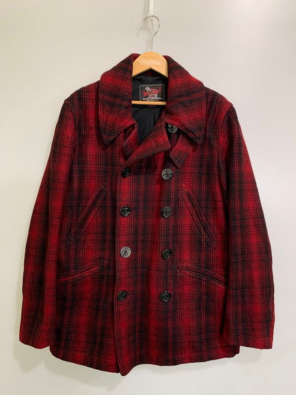 品 WOOLRICH ウールリッチ OMBRE CHECK P-COAT RED 114-12-1126 オンブレ チェック ピーコート メンズ アウター 144-251003-em-13-min