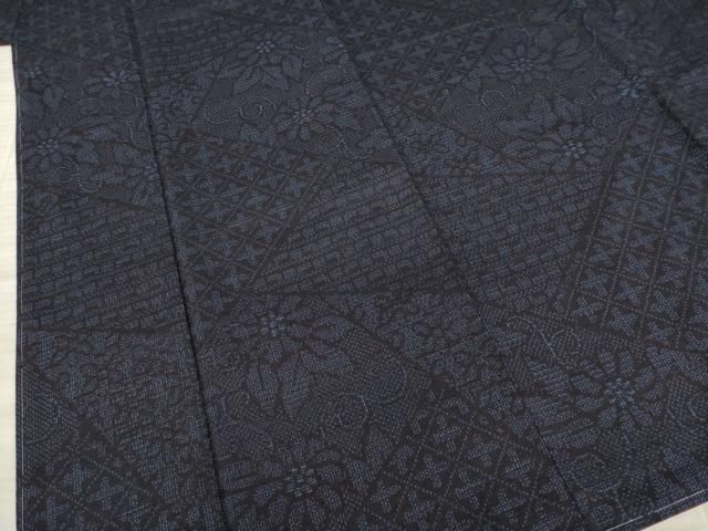 平和屋着物○結城紬 80亀甲 花唐草文 正絹 逸品 未使用 AAAY9807ck  