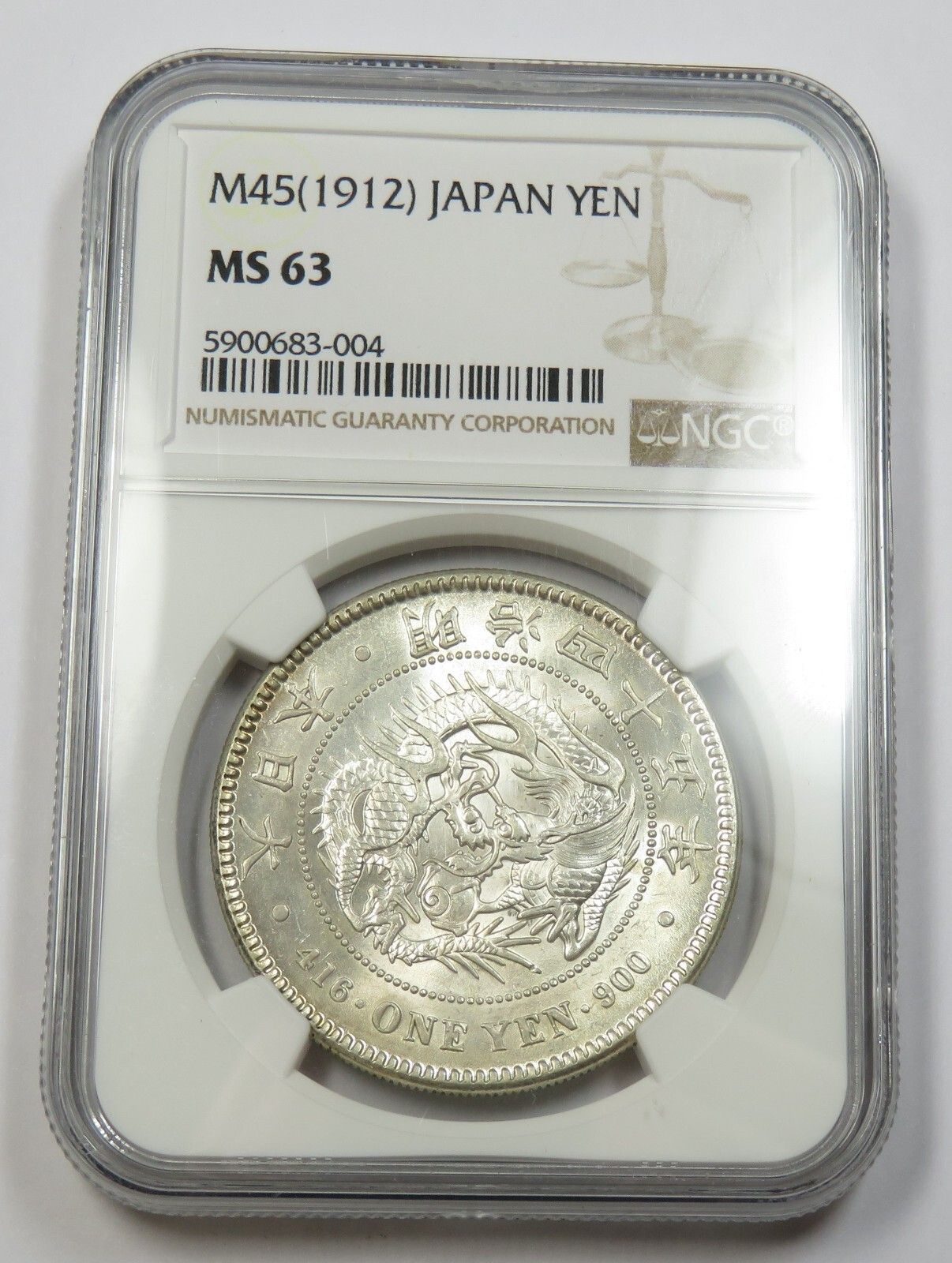 1912 M45 NGC MS63 | - Silver Dragon Meiji Coin - 1 Yen 34018A