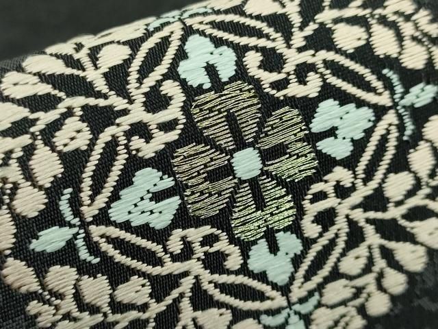 平和屋着物□極上 九寸名古屋帯 唐織 正倉院花丸文 黒地 金糸 逸品  