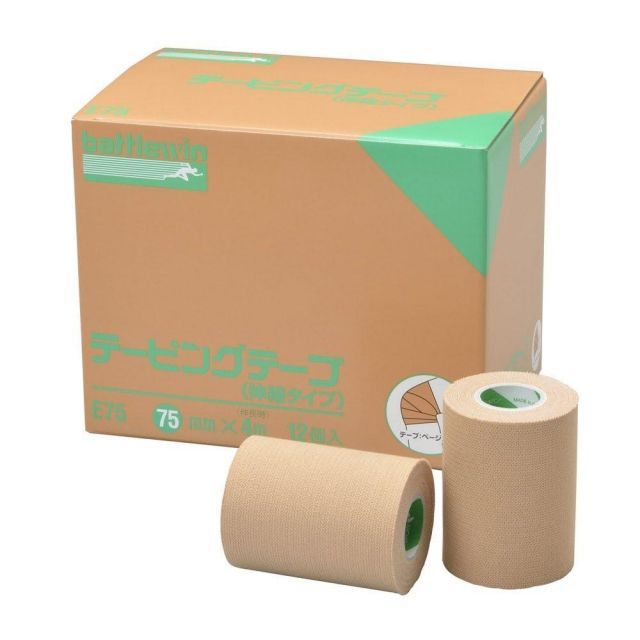 ニチバン バトルウィン テーピングテープ 伸縮 12巻入り 75mm×4m 伸長時 E75